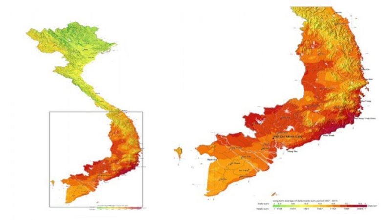 Bản đồ bức xạ nhiệt mặt trời tại Việt Nam